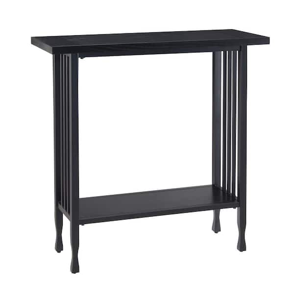 Leick Home Ironcraft 30 in. W x 11 in. D x 30 in. H Black Wash Rectangle Wood Top Console Table with Shelf