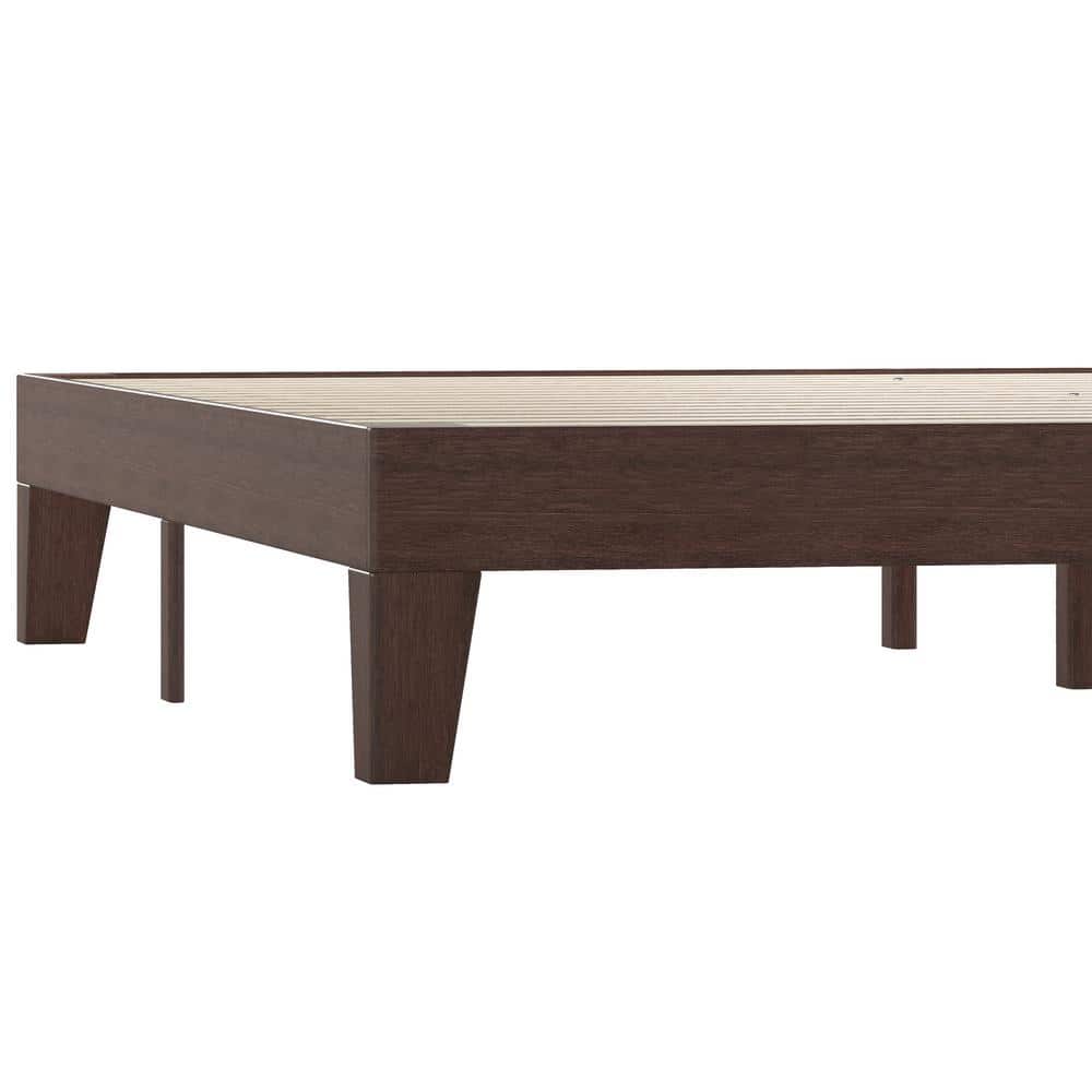 King Walnut Wooden Platform Bed with Slats and Headboard