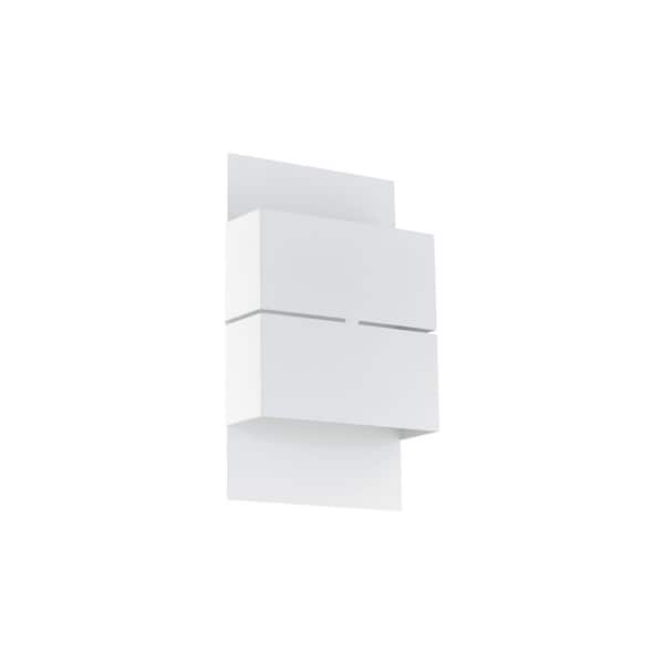 Kibea 5.9 in. W x 10.24 in. H White Outdoor Integrated LED Wall Lantern Sconce with Metal Shade
