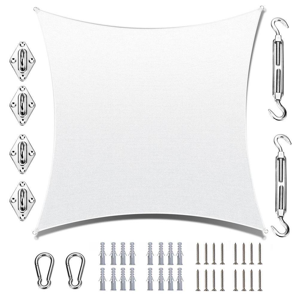 Large White HDPE Rectangle Sun Shade Sail with Installation Kit