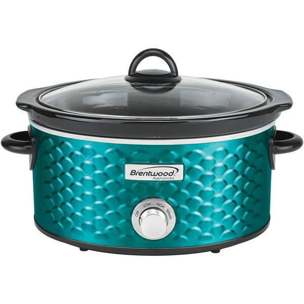 Brentwood Appliances Scallop 4.5 qt. Blue Slow Cooker with Tempered Glass  Lid 985114319M - The Home Depot