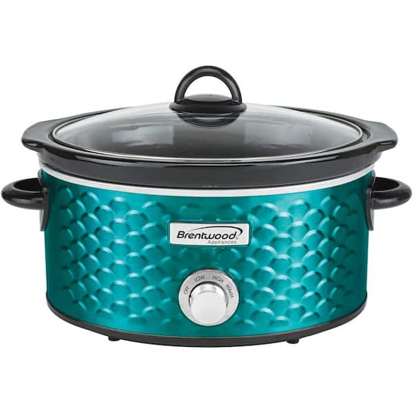 Brentwood Appliances Scallop 4.5 Qt. Blue Slow Cooker with Tempered Glass Lid