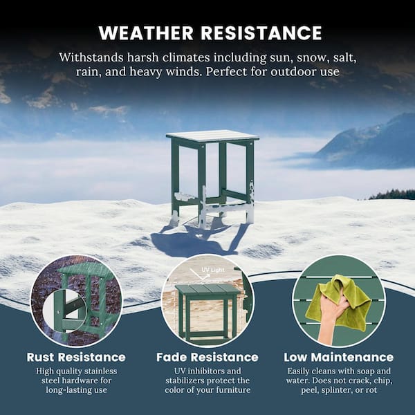 Laguna 3-Piece Fade Resistant Outdoor Patio HDPE Poly Plastic Adirondack Rocking Chairs and Side Table Set, Dark Green