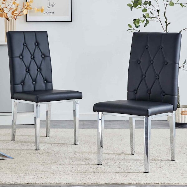 Polibi Modern Black PU Leather Seat Dining Chairs Set of 2 for Kitchen, Living, Dining Room