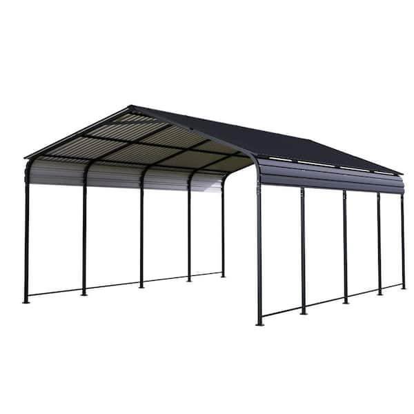 12 ft. W x 20 ft. D x 8.8 ft. H Gray Heavy Duty Metal Carport with Galvanized Steel Roof and Enhanced Base