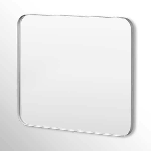 36 in. W x 30 in. H Rectangular Framed Tempered Glass Wall-Mounted Bathroom Vanity Mirror in Silver