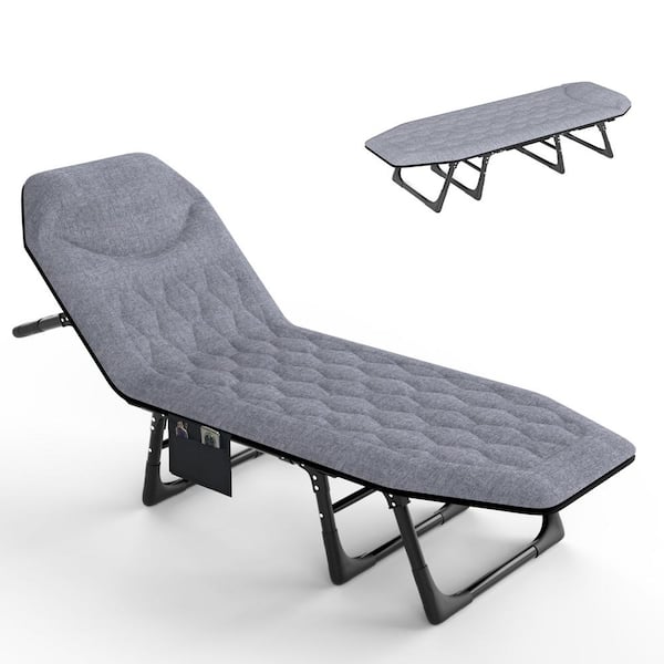 SEEUTEK Trigg Gray 2 in 1 Folding Camping Cot and Lounge Chair, Lightweight Camp Cot, Chaise Lounge Cot Bed