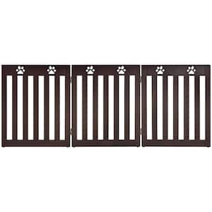 24 in. Folding Wooden Freestanding Dog Gate with 360° Flexible Hinge for Pet-Dark Brown