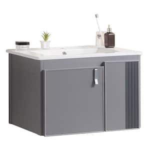 24 ft. Stylish Aluminum Wall Mounted Bathroom Vanity with White sink, Soft Close Cabinet Doors, Excluding faucets, Grey