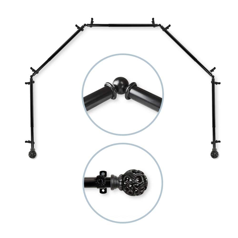 28-48 inch (each side) 13/16 inch diameter 5-Sided Bay Window Curtain Rod in Black with Adora Finials price history on PriceWatchPro