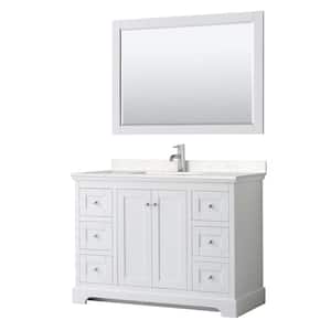 Avery 48"W x 22"D Single Vanity in White w/ Cultured Marble Vanity Top in LightVein Carrara w/ Basin & Mirror