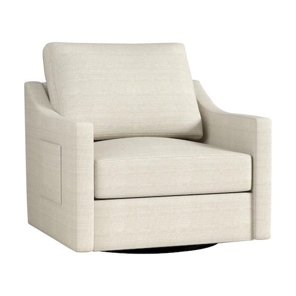 Unbranded 360° Swivel Wood Outdoor Rocking Chair with White Cushion Storage Pockets and Sturdy Frame, Comfort Meets Convenience