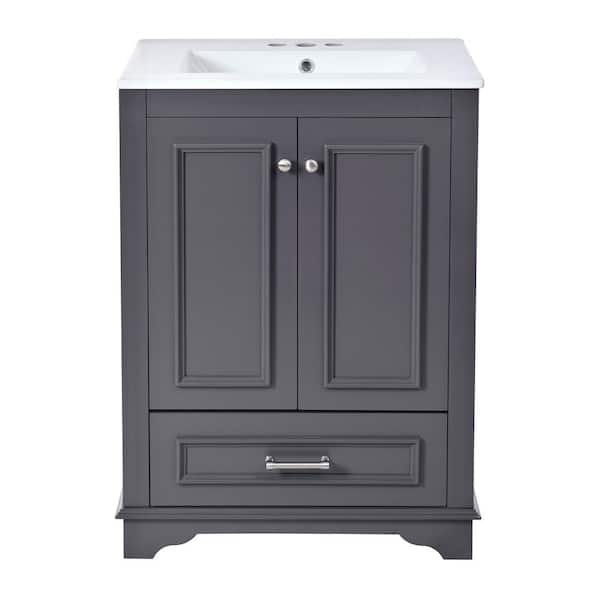 Boosicavelly 24 in. W x 18 in. D x 33 in. H Single Sink Freestanding Bath Vanity in Blue Gray with White Ceramic Top