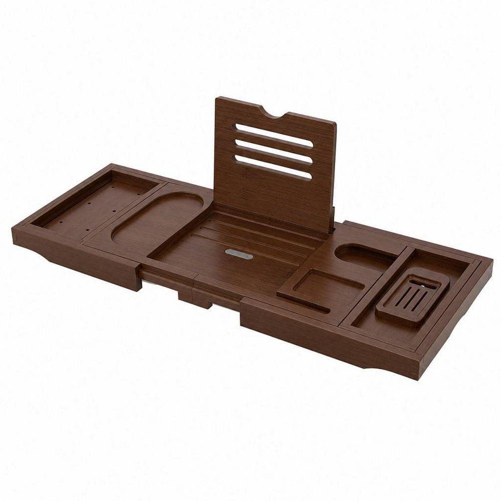 Premium Expandable Bathtub Tray Caddy in Brown, Treated w/High Temperature and Pressure, Expand from 28.5 in. to 41 in.