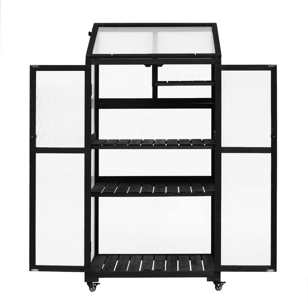 22.4 in. W x 31.5 in. D x 62 in. H Fir Wood Black Greenhouse