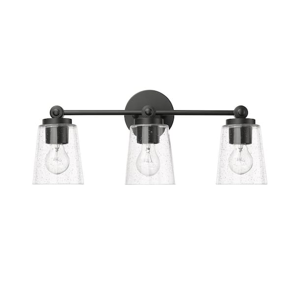 Lauryn 22 in. 3-Light Matte Black Vanity-Light Clear Seeded