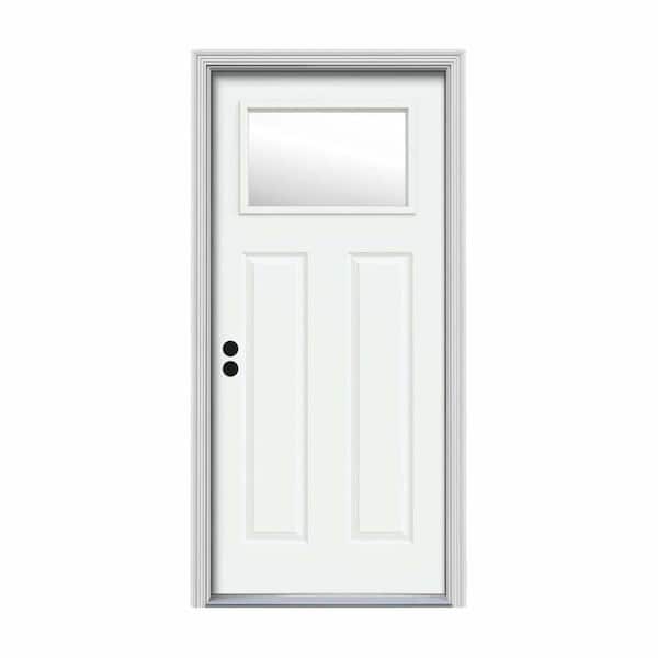 JELD-WEN 32 in. x 80 in. 1 Lite Craftsman White Painted Steel Prehung Right-Hand Inswing Front Door w/Brickmould