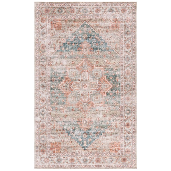 Arizona 6 ft. x 9 ft. Sage/Rust Machine Washable Distressed Aztec Medallion Area Rug