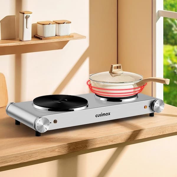 Elexnux Portable 1800-Watt 2-Burner 7.4 in. Silver Electric Hot