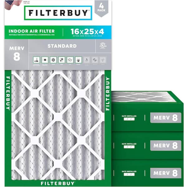 16 in. x 25 in. x 4 in. MERV 8 (FPR 5) Dust Defense Pleated HVAC AC Furnace Air Filters Replacement (4-Pack)