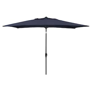 10 ft. x 6 ft. Steel Market Patio Umbrella with Crank Lift and Push-Button Tilt in Navy Blue Polyester