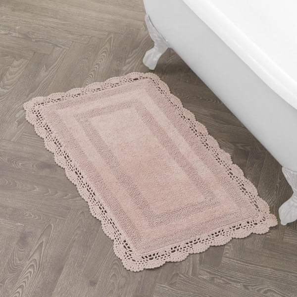 Crochet Blush 24 in. x 40 in. Solid 100% Cotton Bath Rug