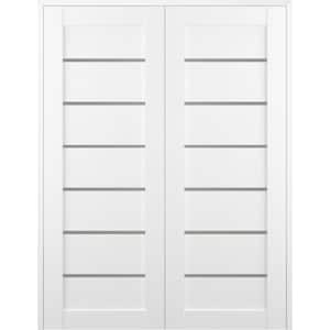Alba 48 in. x 80 in. Both Active 6-Lite Frosted Glass Bianco Noble Wood Composite Double Prehung French Door
