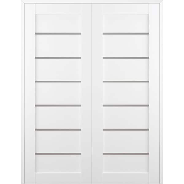 Belldinni Alba 60 in. x 80 in. Both Active 6-Lite Frosted Glass Bianco Noble Wood Composite Double Prehung French Door