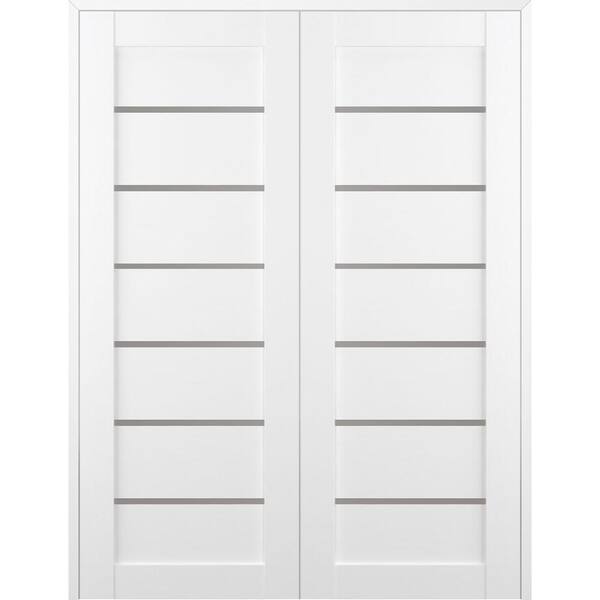 Belldinni Alba 72 in. x 80 in. Both Active 6-Lite Frosted Glass Bianco Noble Wood Composite Double Prehung French Door