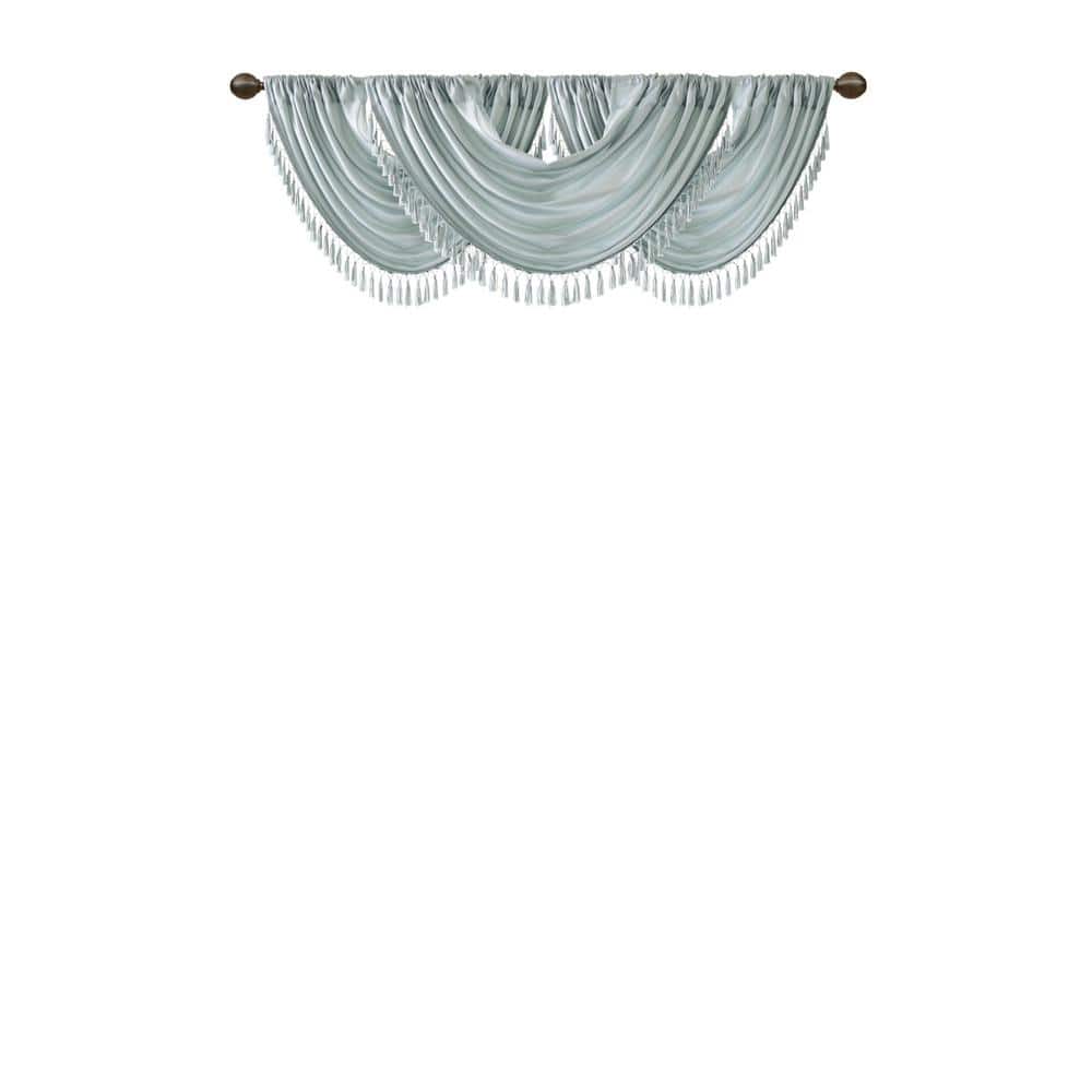 Dusty Aqua Faux Silk Waterfall Valance with Tassel Trim