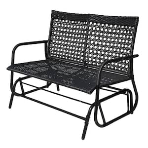 Black 2-Person Wicker Outdoor Glider Bench, Patio Rocking Chair Swing Loveseat