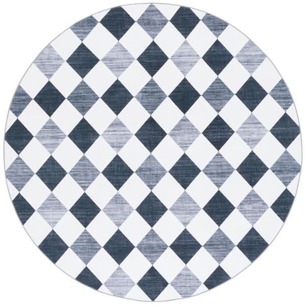 SAFAVIEH Santa Clara Ivory/Gray Black 6 ft. x 6 ft. Machine Washable Distressed Checkered Round Area Rug