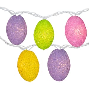 Set of 10 Clear Incandescent Light Pastel Colored Easter Egg Spring Holiday Lights with White Wire