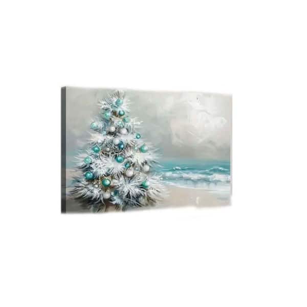 Christmas Framed Canvas Wall Art, 16*24, Christmas Tree By The Sea