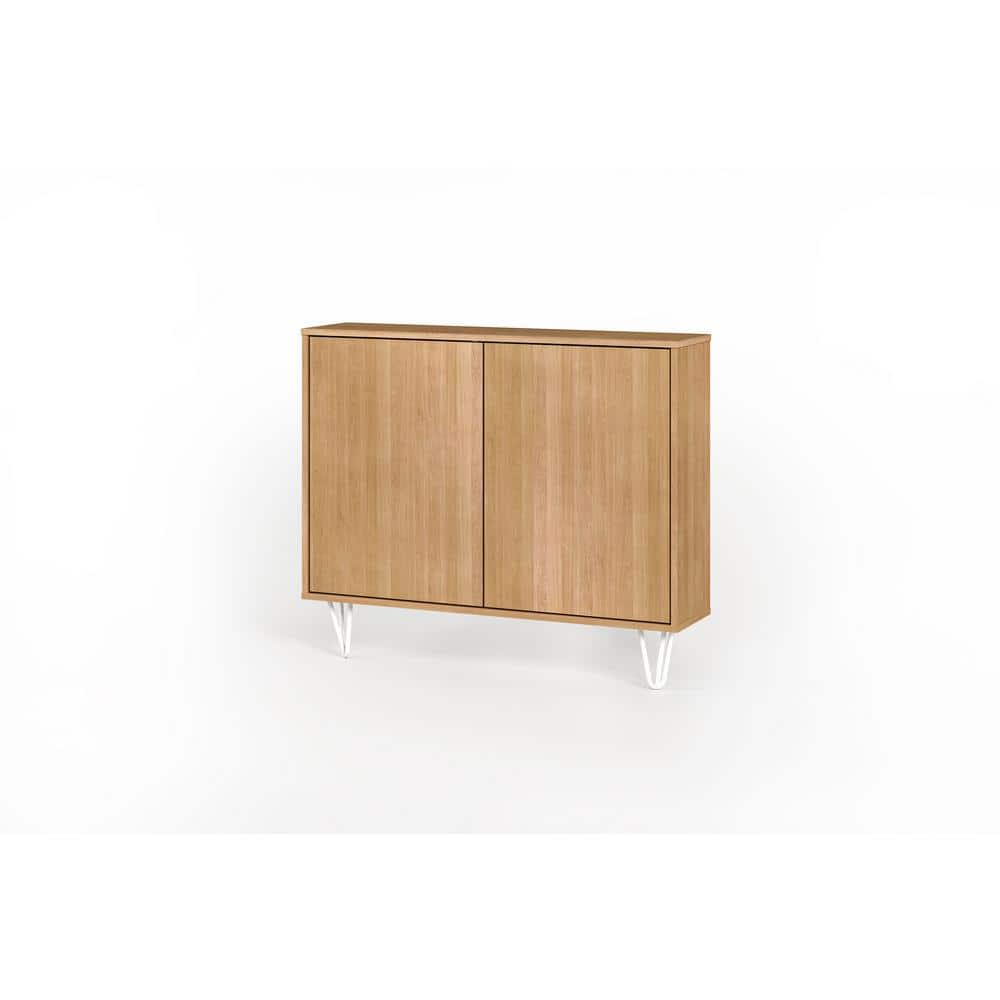 Nexera Slim 2 Doors Storage Cabinet Golden Maple: Modern Accent Furniture, Wood Composite, Fixed Shelves