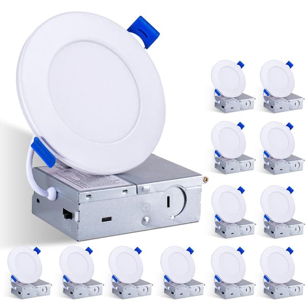 4 in. LED Recessed Light with Night Light, 5-CCT Selectable, Dimmable Canless Wafer Downlight, 9W, 12-Pack, White