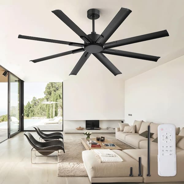 65 in. Black Standard Modern Indoor Ceiling Fan No Light-6-Speed Reversible Quiet DC Motor, Downrod Mount for Living
