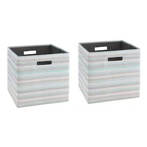 Multi-Colored Fabric Covered Cube Storage Bin with Cutout Handles (Set of 2)