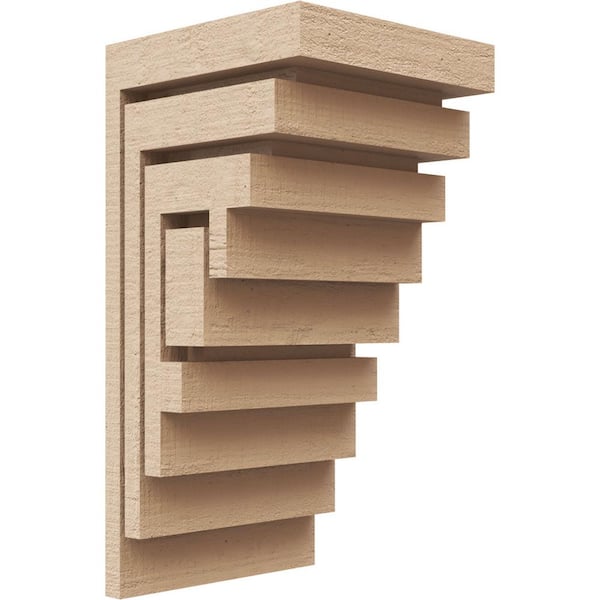 Ekena Millwork 4 in. x 8 in. x 4 in. Series 2 Wide Landon Rough Cedar Woodgrain Timberthane Polyurethane Corbel, Primed Tan