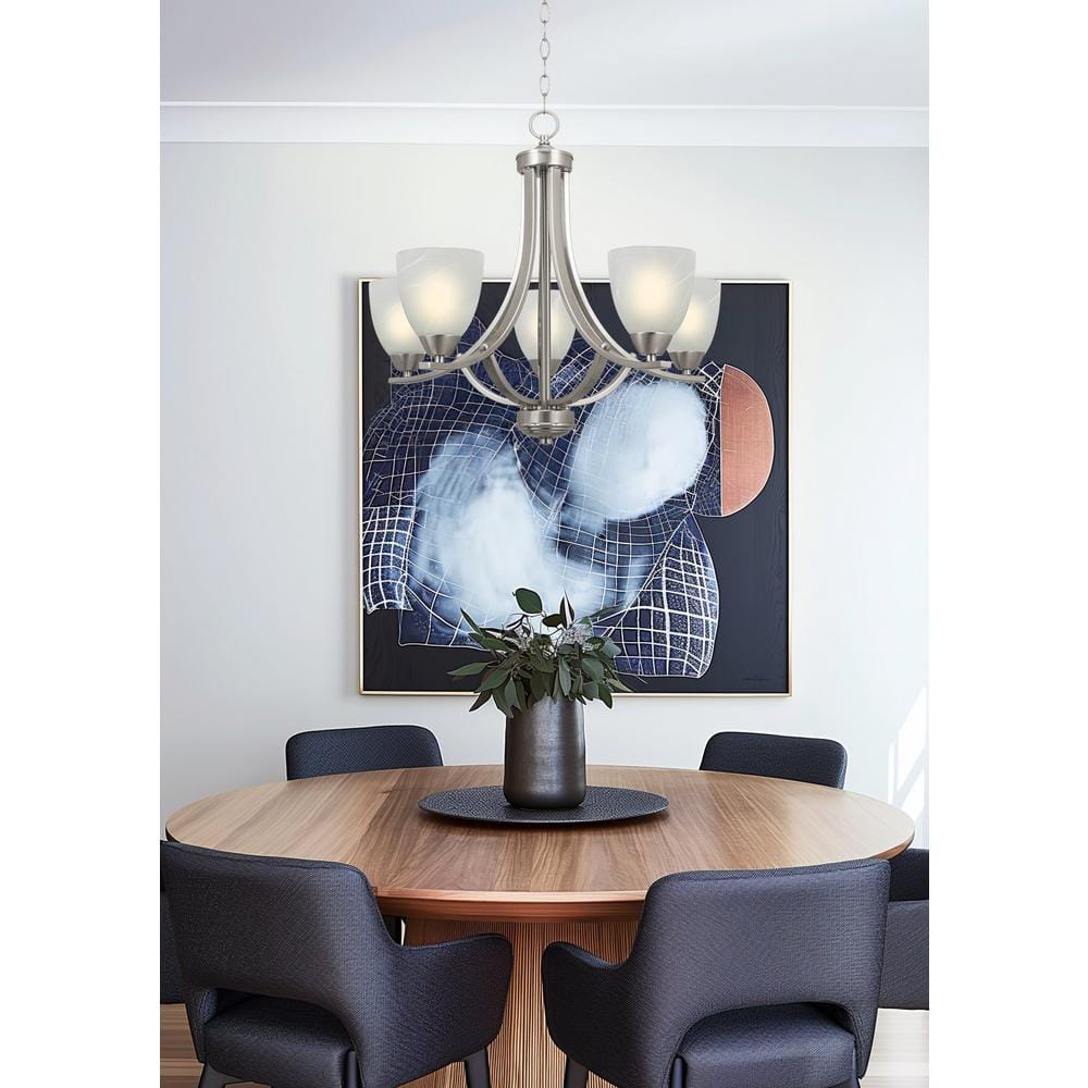 Elegant Brushed Nickel 5-Light Chandelier with Alabaster Glass Shades