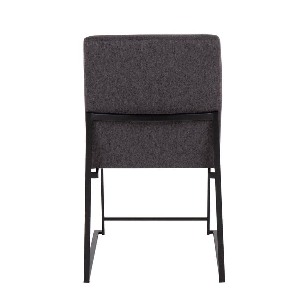 Set of 2 Charcoal Fabric and Black Steel High Back Dining Chairs