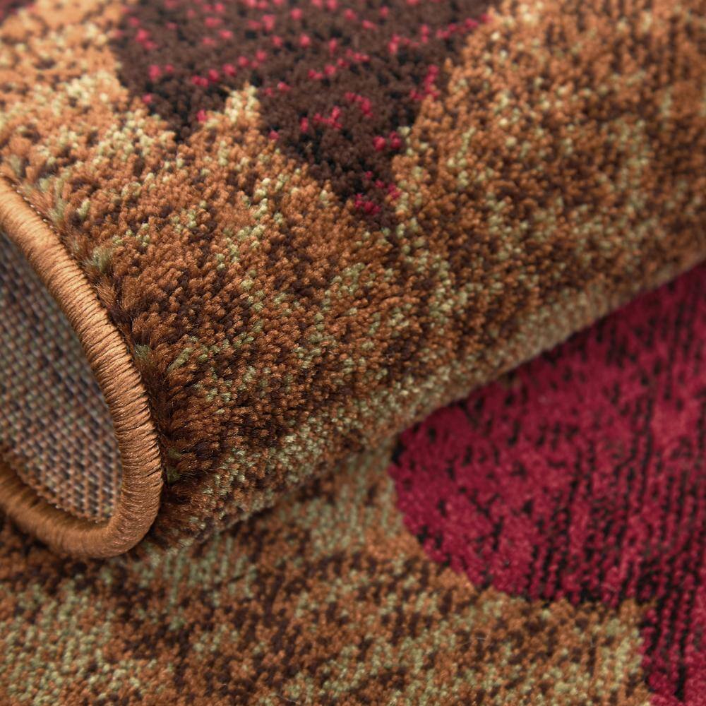 Amelia Red and Brown Floral Synthetic Area Rug