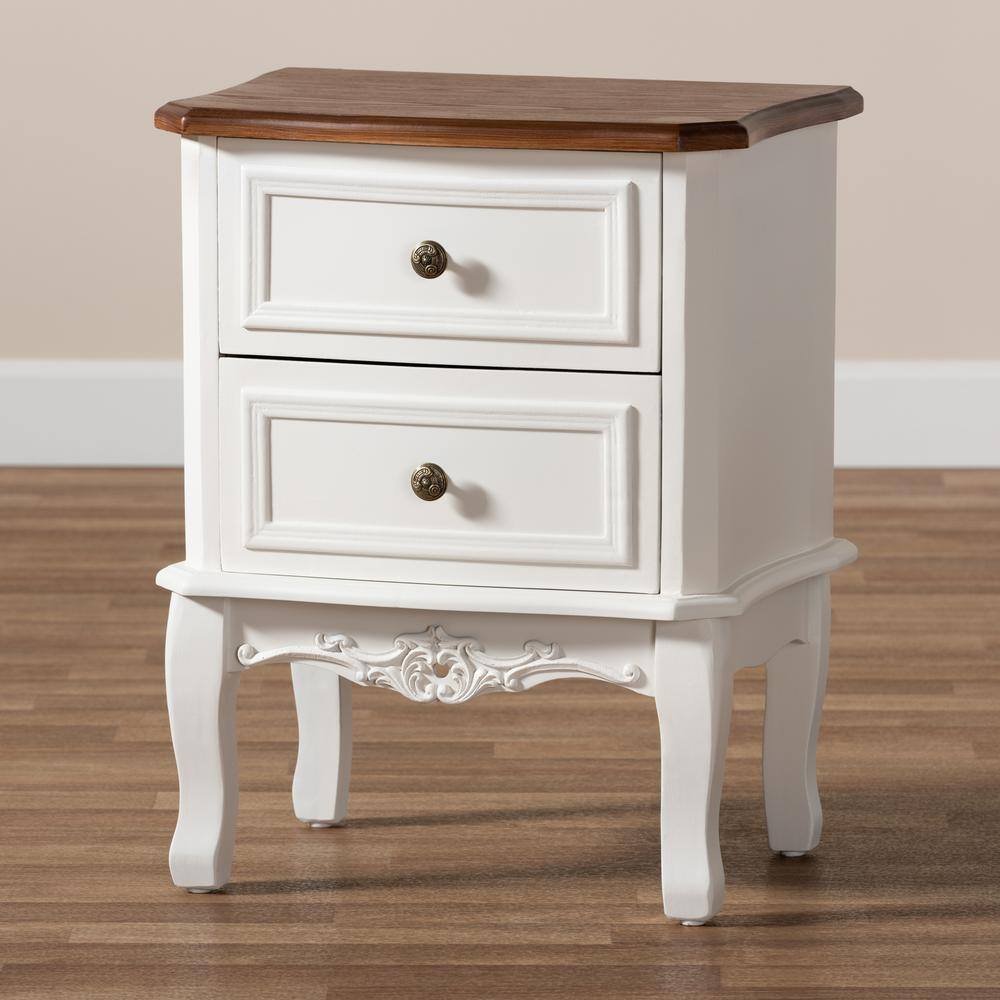 Darlene French White & Cherry Brown Traditional 2-Drawer Nightstand