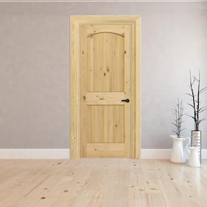 24 in. x 80 in. 2-Panel Archtop Left-Hand Unfinished Knotty Pine Wood Single Prehung Interior Door with Nickel Hinges