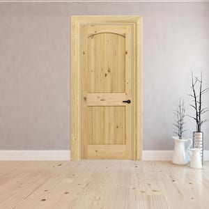 28 in. x 80 in. 2-Panel Archtop Left-Hand Unfinished Knotty Pine Wood Single Prehung Interior Door with Nickel Hinges