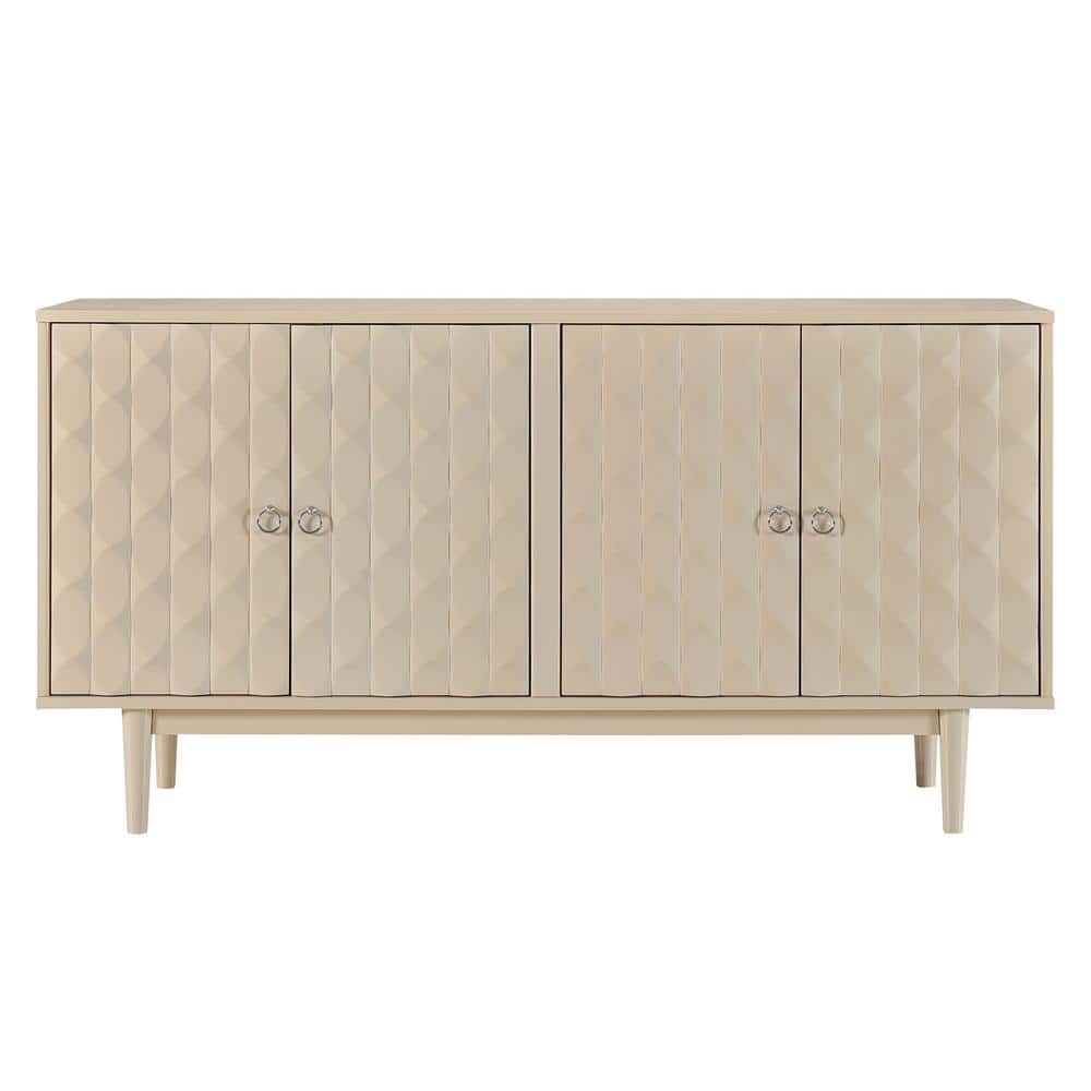 60.7 in. W x 15.7 in. D x 32.5 in. H Beige Linen Cabinet with Convex Patter