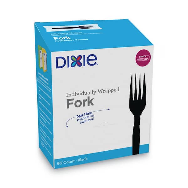 DIXIE Grab'N Go Black Wrapped Disposable Polystyrene Forks, 90/Box, 6 Box/Carton