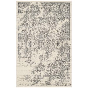 Adirondack Ivory/Silver 3 ft. x 4 ft. Border Floral Area Rug