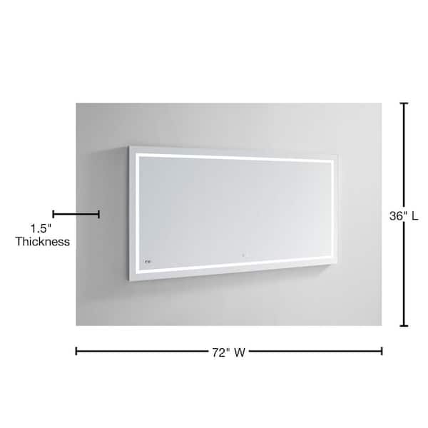 Aquadom Daytona 72.00 in. W x 36.00 in. H Frameless Rectangular LED Light Bathroom Vanity Mirror in Clear