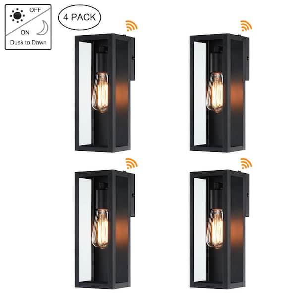 Hukoro Cali 1-Light 13.15 in. Outdoor Dusk-To-Dawn Sensor Wall Light with Matte Black Finish and Clear Glass Shade (4-Pack)